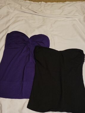 Set Of Two Strapless Tops - Purple And Black